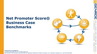 Net Promoter Score®
Business Case
Benchmarks
Commercial in Confidence
© Genroe (Australia) Pty Ltd. All Rights Reserved
Net Promoter, Net Promoter Score and NPS are registered trademarks of Bain & Company, Inc., Satmetrix Systems, Inc., and Fred Reichheld.
 