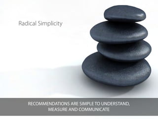 Radical Simplicity




   RECOMMENDATIONS ARE SIMPLE TO UNDERSTAND,
          MEASURE AND COMMUNICATE      clickadvisor
 