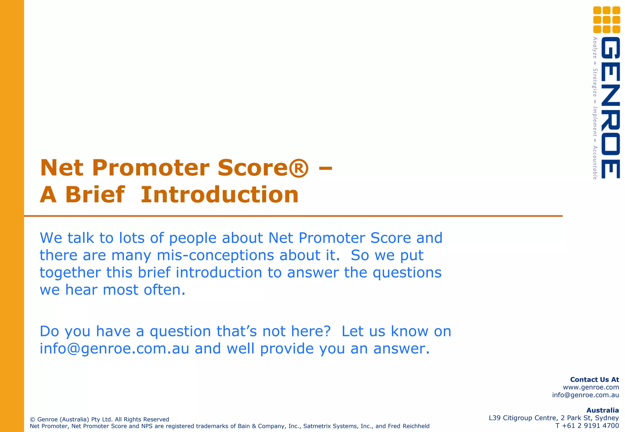 Net Promoter Score - A 10 Slide Introduction | PDF