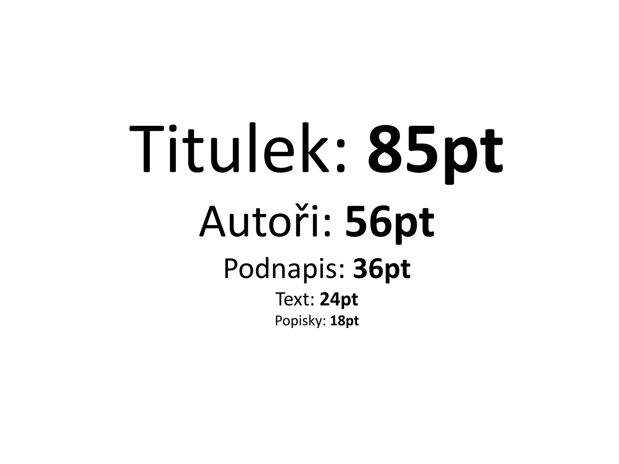 Titulek: 85pt
Autoři: 56pt
Podnapis: 36pt
Text: 24pt
Popisky: 18pt

 