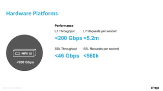 26 © 2016 Citrix | Confidential
Hardware Platforms
Performance
L7 Throughput
<200 Gbps
L7 Requests per second
<5.2m
SSL Throughput
<46 Gbps
SSL Requests per second
<560k
<200 Gbps
 