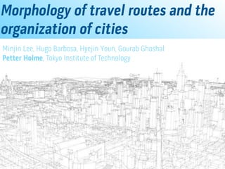 Morphology of travel routes and the
organization of cities
Minjin Lee, Hugo Barbosa, Hyejin Youn, Gourab Ghoshal
Petter Holme, Tokyo Institute of Technology
 