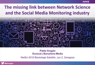 The missing link between Network Science
and the Social Media Monitoring industry
Pablo Aragón
Eurecat | Barcelona Media
NetSci 2015 Backstage Satellite, Jun 2, Zaragoza
 