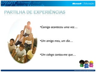 •Comigo aconteceu uma vez…



•Um amigo meu, um dia…



•Um colega contou-me que…
 