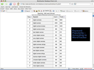 Keyword
Popularity –
According to
WordTracker
 
