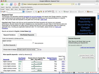 Keyword
 Popularity –
According to
   Google
  AdWords
Keyword Tool
 