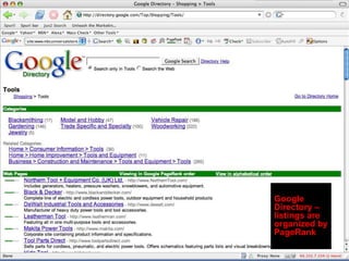 Google
Directory –
listings are
organized by
PageRank
 