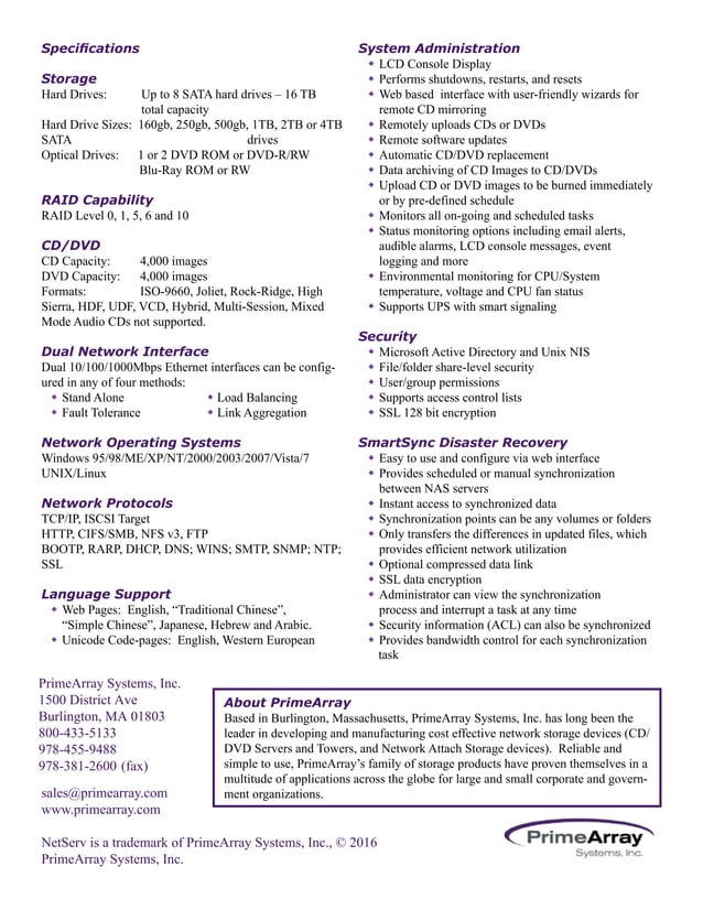NetServ - CD / DVD Server + NAS Storage – PrimeArray | PDF