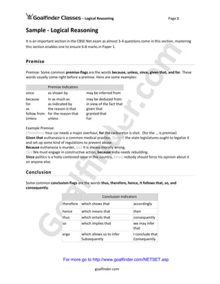 Net set logical reasoning - Critical Thinking | PDF