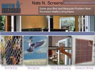Nets N. Screens

http://www.netsnscreens.com/

Solve your Bird and Mosquito Problem Now!
We ensure Healthy Living Space

Bird Netting

Bird Spikes

PVC Strip Curtains

Mosquito Netting

 