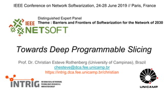 Towards Deep Programmable Slicing
Prof. Dr. Christian Esteve Rothenberg (University of Campinas), Brazil
chesteve@dca.fee.unicamp.br
https://intrig.dca.fee.unicamp.br/christian
IEEE Conference on Network Softwarization, 24-28 June 2019 // Paris, France
Distinguished Expert Panel
Theme : Barriers and Frontiers of Softwarization for the Network of 2030
 