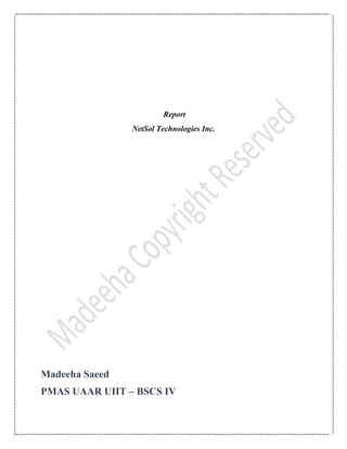 Report
NetSol Technologies Inc.
Madeeha Saeed
PMAS UAAR UIIT – BSCS IV
 