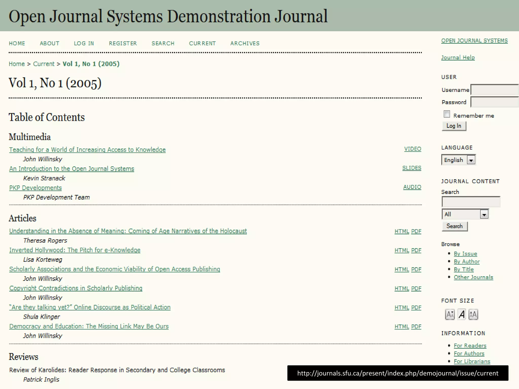 http://journals.sfu.ca/present/index.php/demojournal/issue/current

 