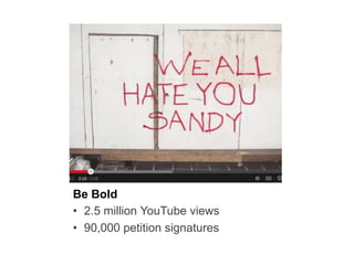 Be Bold
•  2.5 million YouTube views
•  90,000 petition signatures

 