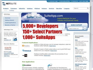 © NetSuite 2010 45
5,000+ Developers
150+ Select Partners
1,000+ SuiteApps
 
