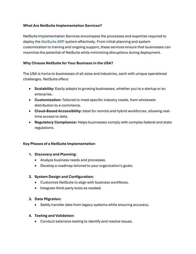 A Comprehensive Guide to NetSuite Implementation Services in the USA | PDF