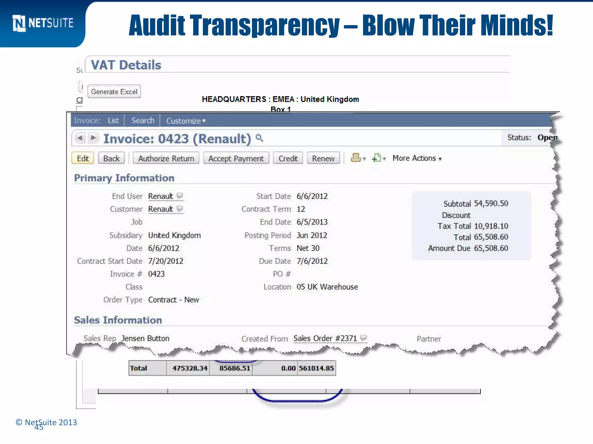 Audit Transparency – Blow Their Minds!
© NetSuite 2013
45
 