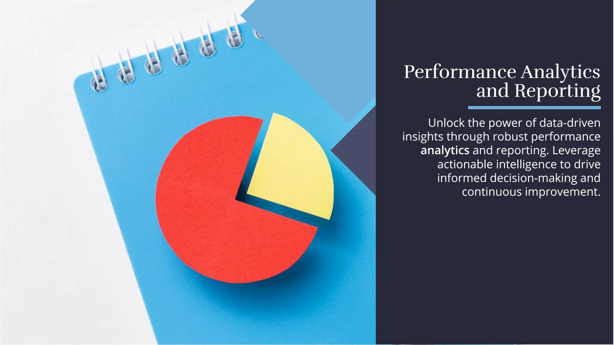 Performance Analytics
and Reporting
Performance Analytics
and Reporting
Unlock the power of data-driven
insights through robust performance
analytics and reporting. Leverage
actionable intelligence to drive
informed decision-making and
continuous improvement.
Unlock the power of data-driven
insights through robust performance
analytics and reporting. Leverage
actionable intelligence to drive
informed decision-making and
continuous improvement.
 