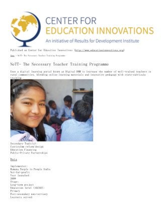 NETT the necessary teacher training programme
