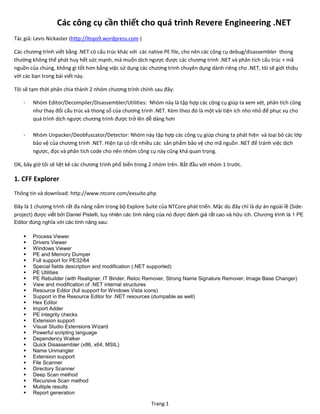 Trang 1
Các công cụ cần thiết cho quá trình Revere Engineering .NET
Tác giả: Levis Nickaster (http://ltops9.wordpress.com ...