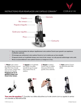 TM
CORAVIN™
•
•
•
•
© 2014 Coravin, Inc. All Rights Reserved
1. 2. 3. 4.
 