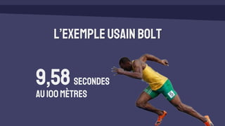 L’exempleUSAINBOLT
9,58secondes
au100mètres
 
