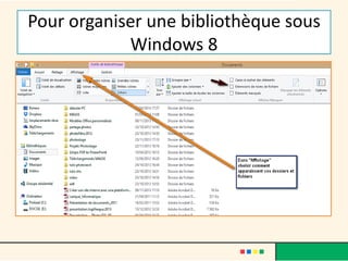 Pour organiser une bibliothèque sous
Windows 8
 