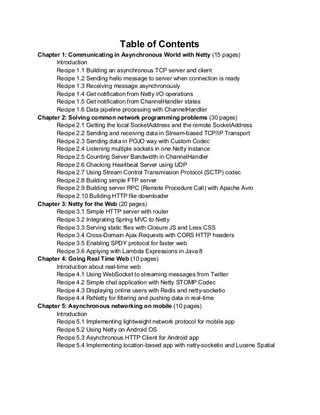 Netty Cookbook Table Of Contents