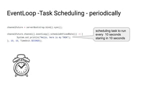 EventLoop -Task Scheduling - periodically
scheduling task to run
every 10 seconds
staring in 10 seconds
 