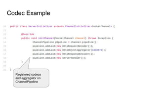 Codec Example
Registered codecs
and aggregator on
ChannelPipeline
 