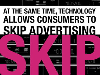 AT THE SAME TIME, TECHNOLOGY
ALLOWS CONSUMERS TO
SKIP ADVERTISING
 