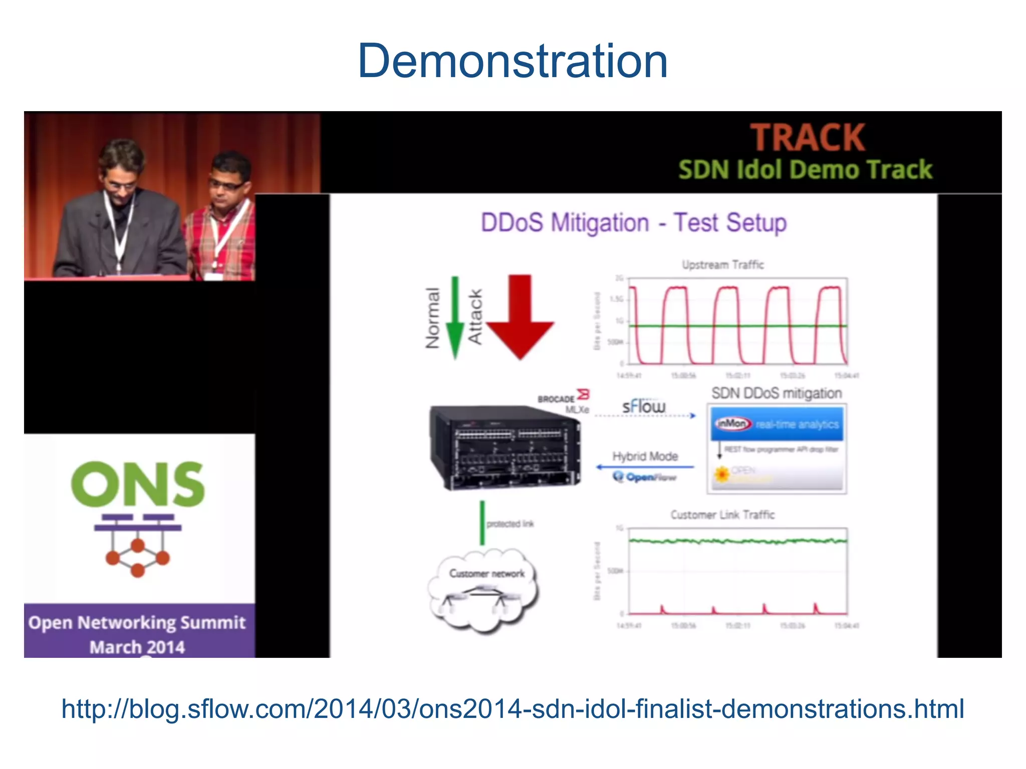 Demonstration
http://blog.sflow.com/2014/03/ons2014-sdn-idol-finalist-demonstrations.html
 