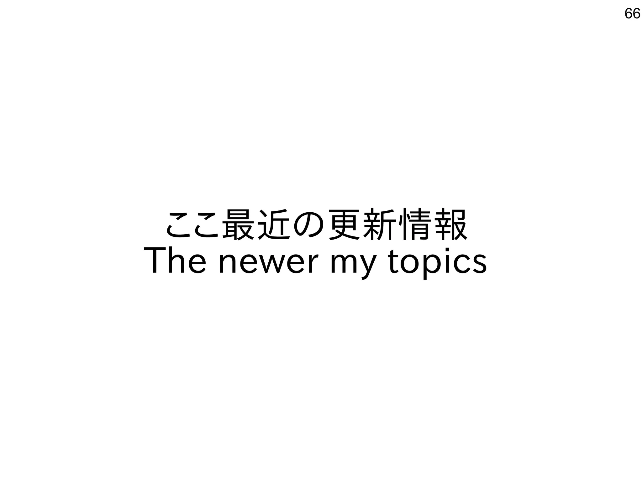 66
ここ最近の更新情報
The newer my topics
 