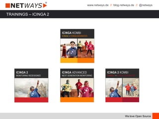 www.netways.de // blog.netways.de // @netways
We love Open Source
TRAININGS – ICINGA 2
 