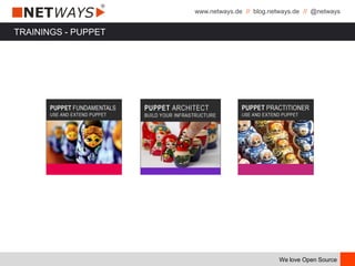 www.netways.de // blog.netways.de // @netways
We love Open Source
TRAININGS - PUPPET
 