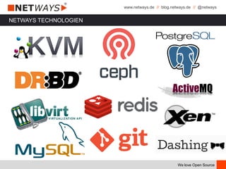 www.netways.de // blog.netways.de // @netways
We love Open Source
NETWAYS TECHNOLOGIEN
 