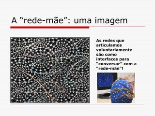 A “rede-mãe”: uma imagem

                 As redes que
                 articulamos
                 voluntariamente
                 são como
                 interfaces para
                 “conversar” com a
                 “rede-mãe”!
 