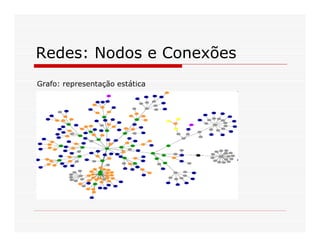 Redes: Nodos e Conexões
Grafo: representação estática
 