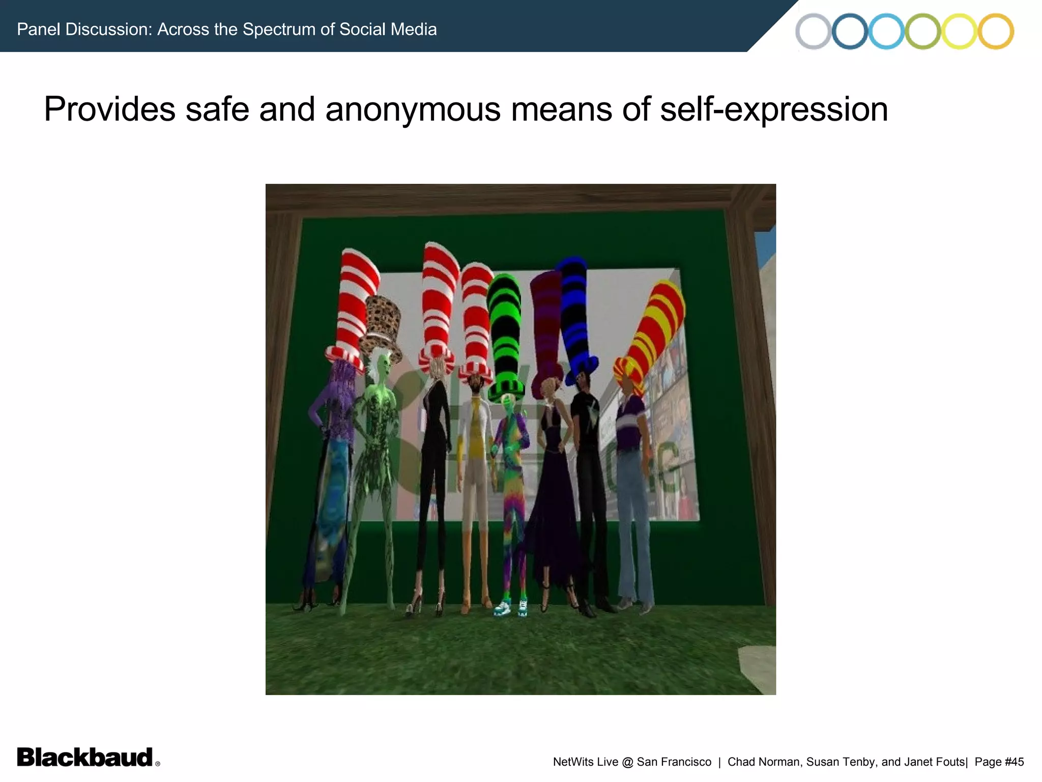 Provides safe and anonymous means of self-expression 