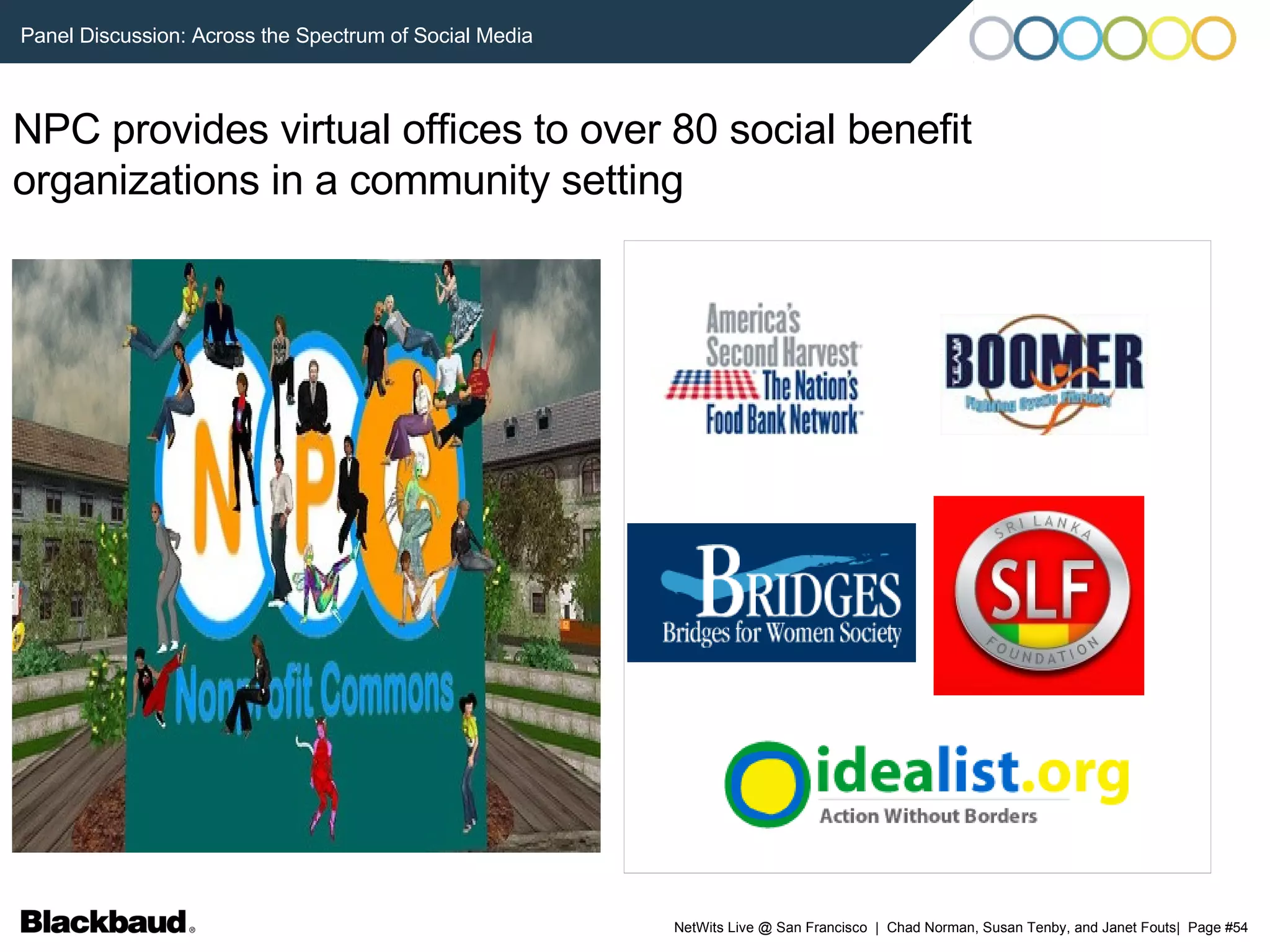 NPC provides virtual offices to over 80 social benefit organizations in a community setting 