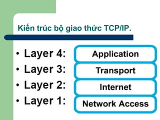 Kiến trúc bộ giao thức TCP/IP. Bộ giao thức TCP/IP được phân làm 4 tầng. 