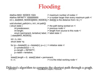 2/21/2023 Tanenbaum Chapter 5 Network 11
Flooding
Dijkstra's algorithm to compute the shortest path through a graph.
5-8 top
 