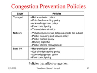 2/21/2023 Tanenbaum Chapter 5 Network 37
Congestion Prevention Policies
Policies that affect congestion.
5-26
 