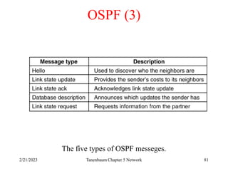 2/21/2023 Tanenbaum Chapter 5 Network 81
OSPF (3)
The five types of OSPF messeges.
5-66
 