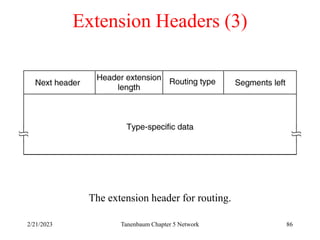 2/21/2023 Tanenbaum Chapter 5 Network 86
Extension Headers (3)
The extension header for routing.
 