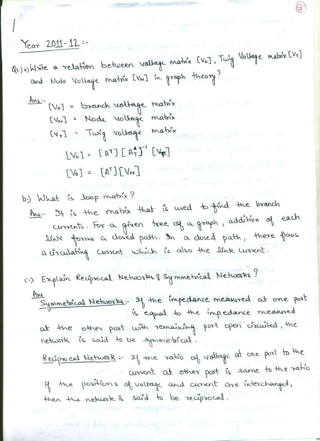 Network analysis and synthesis question and answer...