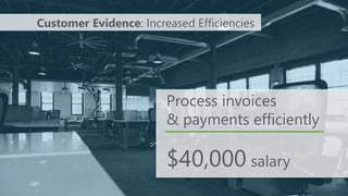 Process invoices
& payments efficiently
$40,000 salary
Customer Evidence: Increased Efficiencies
 