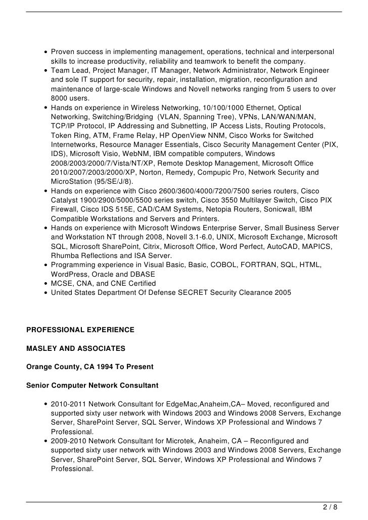 Resume of network engineer