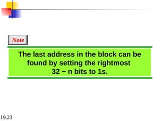 19.23
The last address in the block can be
found by setting the rightmost
32 − n bits to 1s.
Note
 