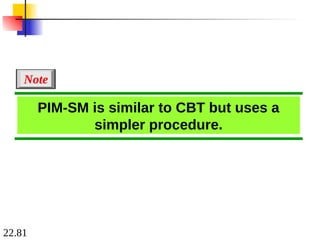 22.81
PIM-SM is similar to CBT but uses a
simpler procedure.
Note
 